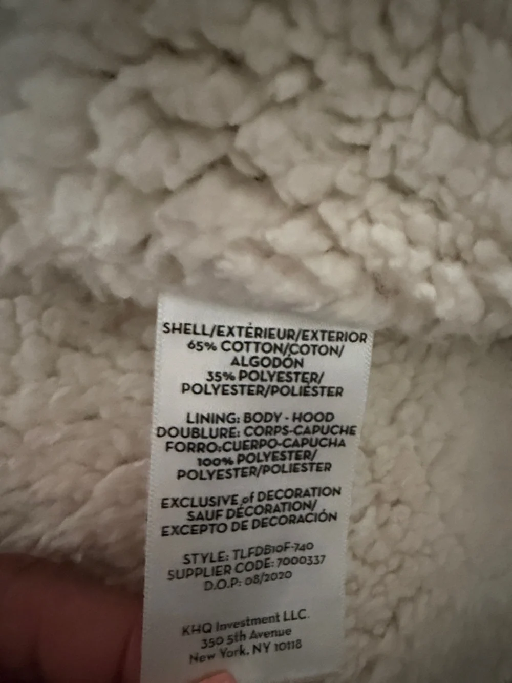 Timberland Cream Sherpa Jacket with Light Peach Detail